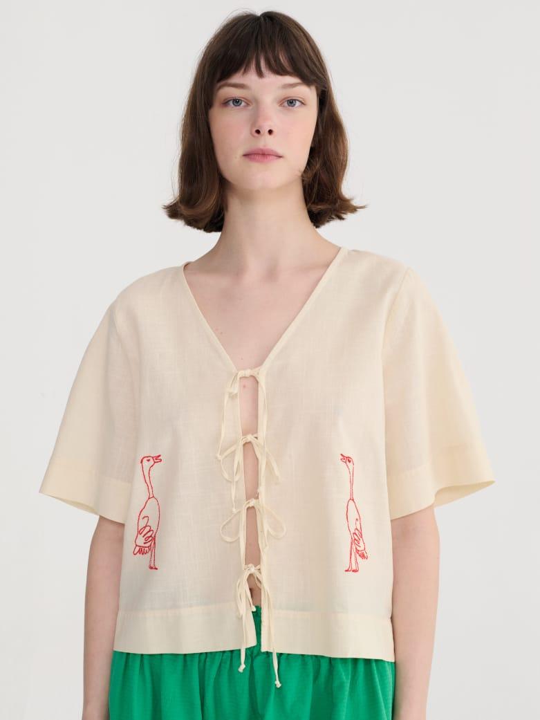 Bobo Choses Embroidery Tied Blouse Bluse Damen creme